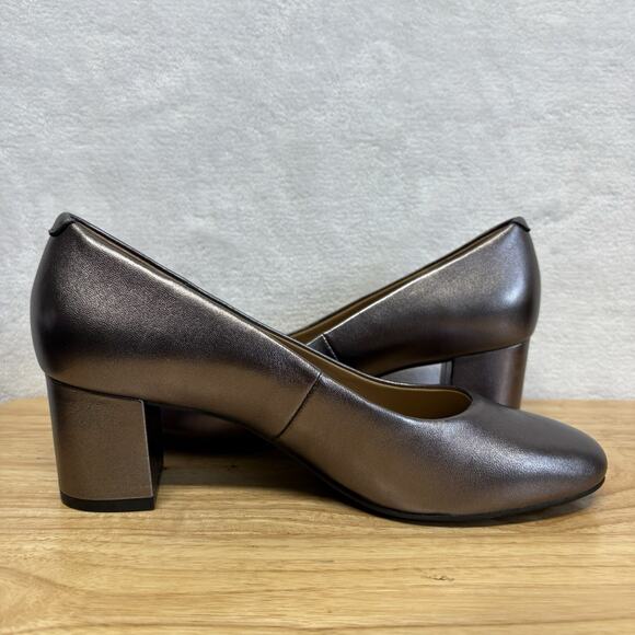 Aerosoles Betsy Mid Heel Pumps Metallic Gunmetal Silver Genuine Leather Size 9 - Picture 7 of 12